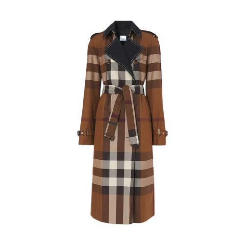 BURBERRY/博柏利 22年早春新款 女士深桦木棕色格纹纯棉Trench风衣80486961