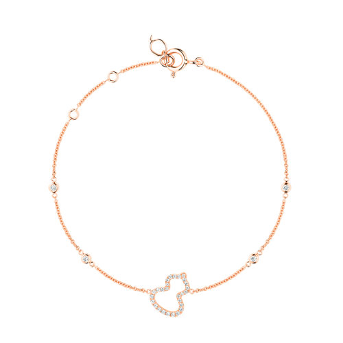 QEELIN/麒麟珠宝 WULU系列 18K金玫瑰金镶嵌钻石小号镂空葫芦形状手链WU-BR0016A-RGD