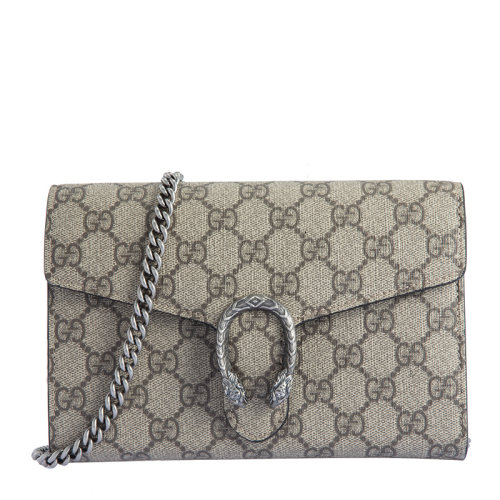 GUCCI/古驰 Dionysus系列女士米色乌木色人造帆布配皮GG印花金属徽标链条包单肩包斜挎包女包 401231-KHNSN-8642