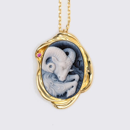 吊坠【2021年新款星座】 shiyu/十玉艺术珠宝 白羊座 [全球限量20枚] 一体双色缟玛瑙 黄道十二宫 十玉