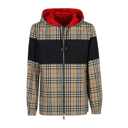 BURBERRY/博柏利 男士 服装 21春夏 卡其色经典格纹连帽尼龙夹克 男士夹克