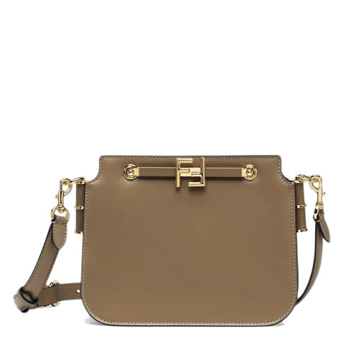 FENDI/芬迪  TOUCH系列 女士灰色小牛皮金色FF扣单肩斜挎包8BT349AHK2F1F1M