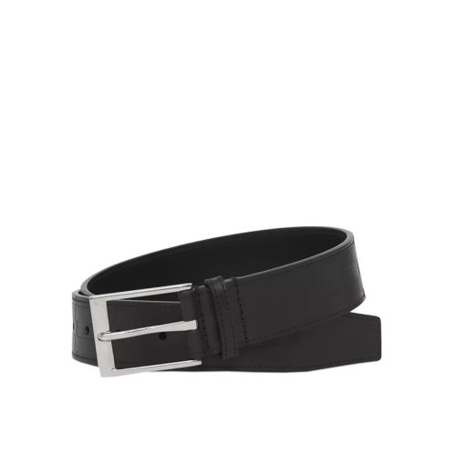 BURBERRY/博柏利 22年秋冬新款 男士黑色小牛皮革格纹压花黄铜镀钯腰带80515181