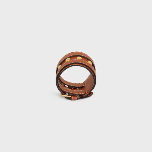  CELINE赛琳思琳 22年秋冬 女士 手镯 CELINE Leather Classics金色饰面黄铜和牛皮革饰钉手镯 4