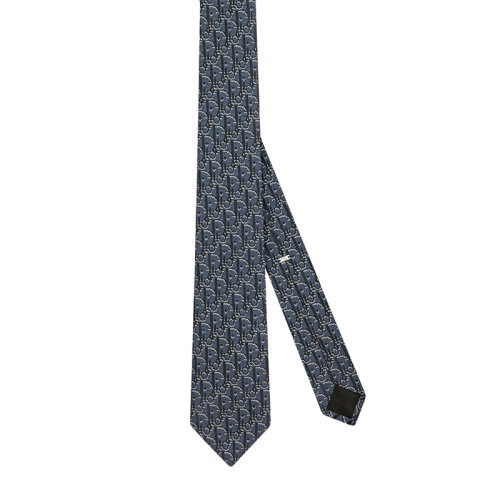 DIOR/迪奥 22年早春新款 男士海军蓝色/白色桑蚕丝老花印花领带11C1047A0442_C575