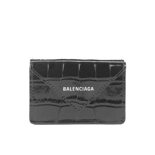 Balenciaga/巴黎世家 PAPIER系列 黑色光泽鳄鱼压纹小牛皮迷你钱包3914461U6QN1000