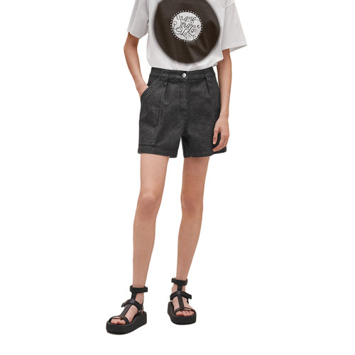 HERMES/爱马仕 22年早春新款 女士板岩灰色弹力牛仔棉质短裤H2E0450DQS736