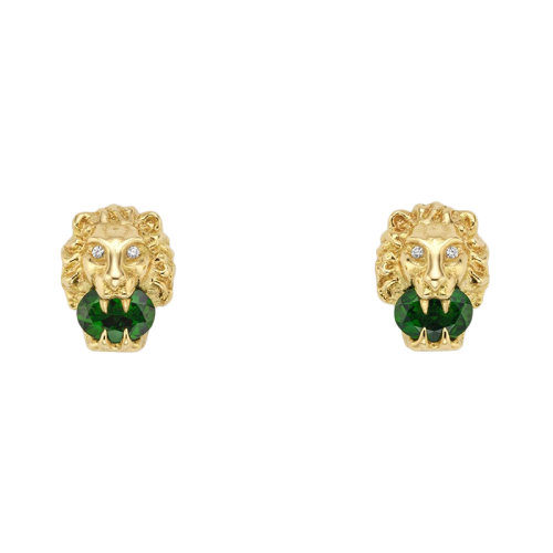 GUCCI/古驰  镶钻和绿铬透辉石18K金黄金狮子头耳环 609866J45868067