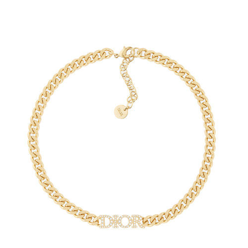 DIOR/迪奥 DIO(R)EVOLUTION系列 女士金色饰面金属仿水晶点缀链环短项链N1583DVOCY_D301