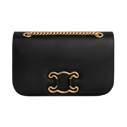 CELINE/赛琳 22新款 TRIOMPHE系列 女士中号黑色小牛皮金色饰面磁扣开合斜挎肩背包199813EPA.38NO