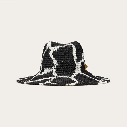  VALENTINO华伦天奴 22年秋冬 女士 帽子 CHAPEAU FEDORA EN RAPHIA A_VEC MOTIF GIRAFFA RE-ED