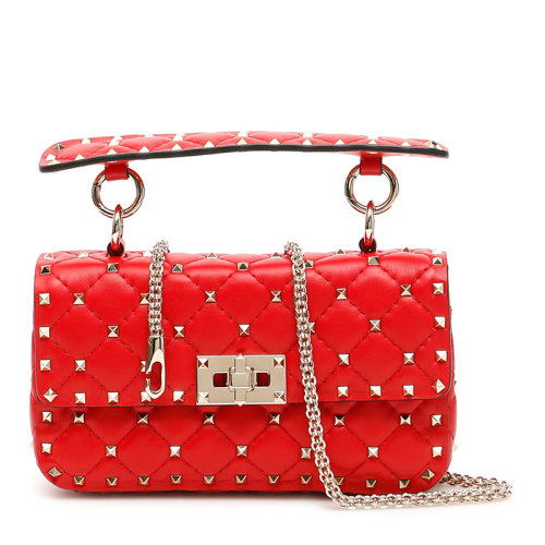 Valentino/华伦天奴女士正红色小号铆钉装饰翻盖单肩包斜挎包手提包链条包女包 SW2B0123-NAP-JU5