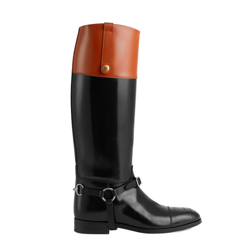 GUCCI/古驰      男士拼色皮革互扣双G马具细节长筒靴675655DS8J01079