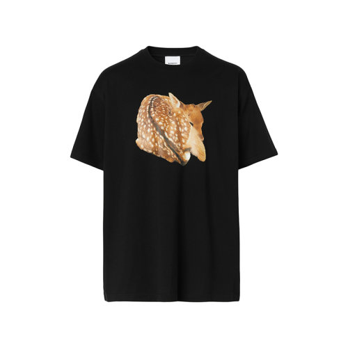 BURBERRY/博柏利 22年春夏新款 男士黑色纯棉小鹿印花宽松短袖T恤80563111