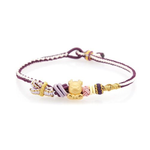 GJY/古金玥 铁憨憨 3D硬金卡通生肖牛本命年手链 999足金黄金转运珠