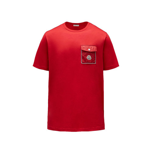 Moncler/蒙克莱 22年秋冬新款 男士猩红色纯棉饰边尼龙胸袋短袖T恤H10918C000488390Y455