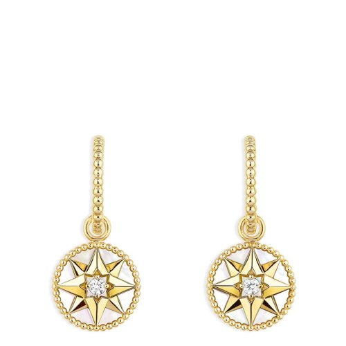 DIOR/迪奥 明星同款ROSE DES VENTS 八芒星镶嵌钻石珍珠母贝黄金耳环 JRDV95057_0000