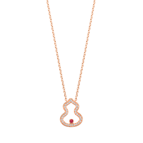 QEELIN/麒麟珠宝 22春夏新款Wulu系列 18K金玫瑰金葫芦造型镶嵌钻石红宝石项链WU-030-LGNL-RGDRU