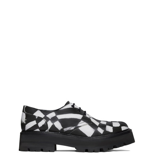 CELINE/赛琳 22年春夏新款 BULKY系列 男士白色/黑色亮泽牛皮革SPIDERS图案印花德比鞋344673630C.01WB