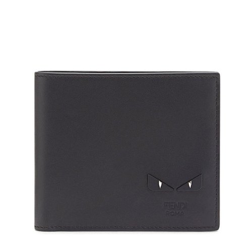 FENDI/芬迪  新款 男士黑色小牛皮钱包  饰有黑色铆钉Bag Bugs眼睛图案