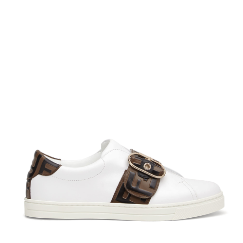 FENDI/芬迪 女士新款FF标志搭扣白色皮革休闲运动鞋 8E6734A83JF17M7