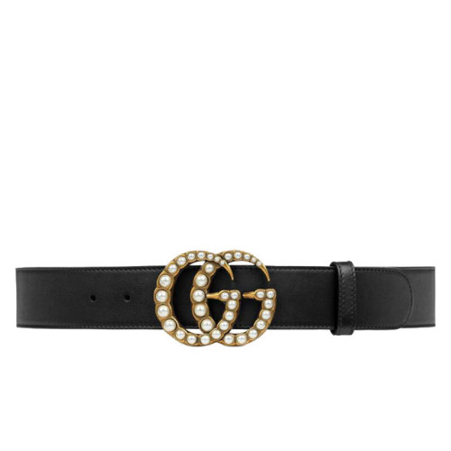 GUCCI/古驰 女士黑色珍珠双G搭扣皮革腰带40毫米453260DLX1T9094
