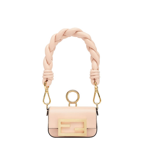 FENDI/芬迪 22春夏新款Baguette系列 女士Nano浅粉色小羊皮可调节编织肩带双F扣法棍包单肩包7AR996AK62F14N1