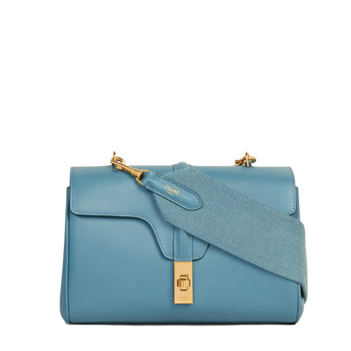 CELINE/赛琳 22春夏新款TEEN SOFT 16系列 女士丹宁蓝色光滑小牛皮金扣斜挎单肩包196853CR4.07DD