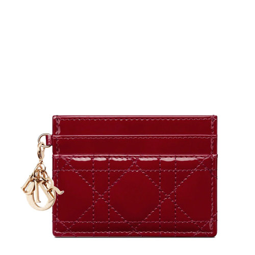 DIOR/迪奥 22新款女士红色漆皮小牛皮藤格纹缝线饰多个卡位卡包S0974OVRB_M323