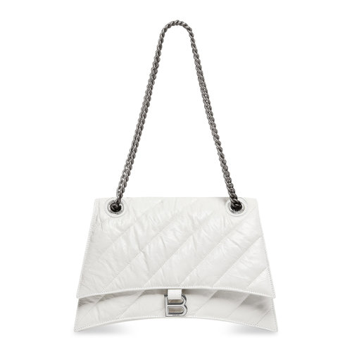 Balenciaga/巴黎世家 22秋冬新款 Crush系列 女士中号白色粒面绗缝小牛皮复古银色标志铆钉磁扣开合手提单肩斜挎包716393210J09001