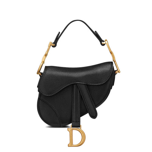 DIOR/迪奥 22春夏新款SADDLE系列 女士超迷你黑色羊皮革金扣D字形吊饰单肩手提马鞍包S5662CCEH_M900