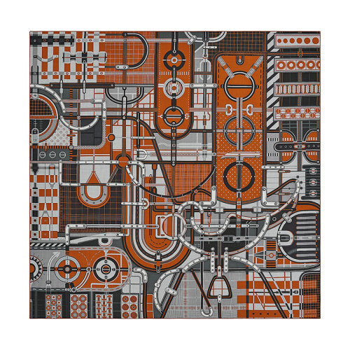 HERMES/爱马仕 22年早春新款 Carré H 140 Rue du Sellier系列 男士拼色羊绒真丝混纺围巾H553775T05