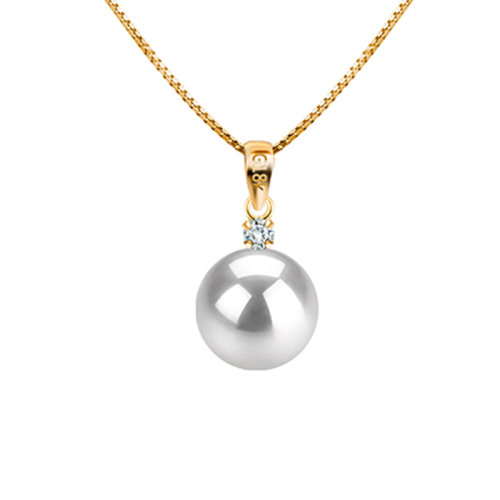 zhuella/珠艾乐 日本Akoya海水珠18k金钻石吊坠8－9mm正圆强光