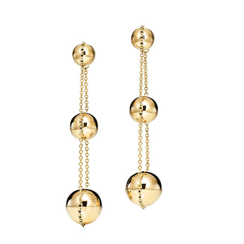 Tiffany & Co./蒂芙尼 Tiffany City HardWear系列 大号18k金黄金三球耳坠GRP09764