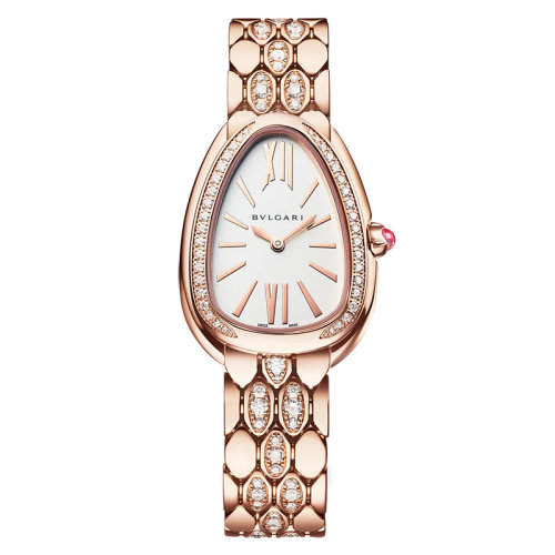 BVLGARI/宝格丽 18K金玫瑰金表壳和表带 镶有钻石和白色表盘 SERPENTI SEDUTTORI石英手表 33毫米103275