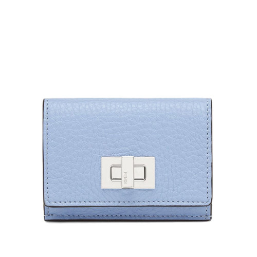 FENDI/芬迪 22新款Micro Trifold系列 女士浅蓝色皮革紧凑型三折钱包8M0426A91BF1I3Q