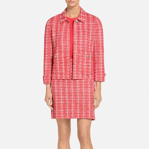 St.John/盛蔷红色粗花呢短款针织女士夹克外套K6100U2