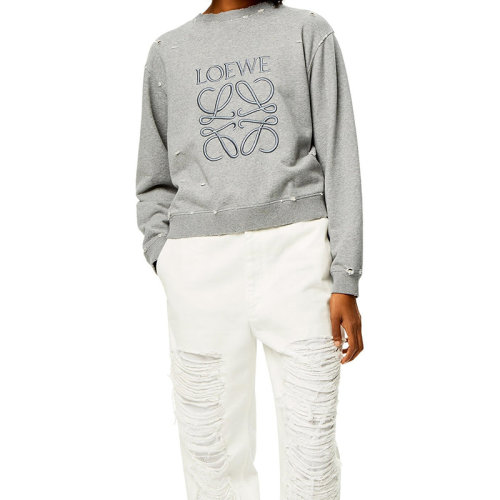 LOEWE/罗意威 22年秋冬新款 女士灰色混色做旧圆领刺绣LOGO无帽卫衣S359Y24X15-1440