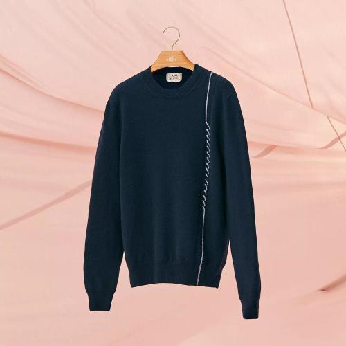 HERMES爱马仕 22年秋冬 男士 长袖衬衫 Pull col rond cachemire signature H257000HA01LA