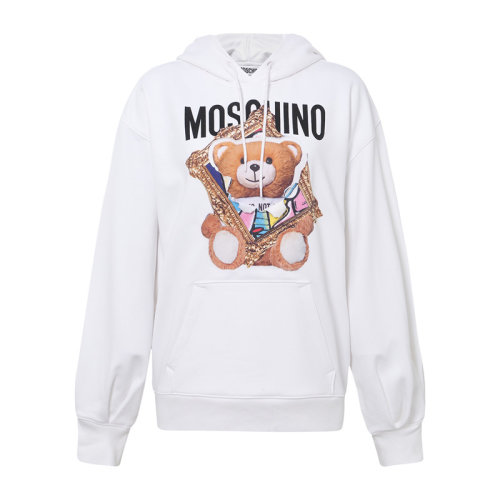 MOSCHINO/莫斯奇诺 女装 女士白色棉质相框熊印花连帽套头秋冬卫衣 171004271001