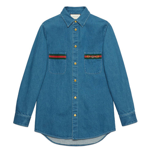 GUCCI/古驰 蓝色纯棉 男士长袖牛仔衬衫626480XDBCG4447