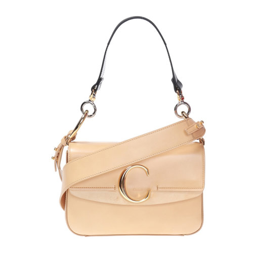 CHLOE/克洛伊 女士米色皮革经典金属C字徽标装饰按扣开合单肩包斜挎包手提包女包 CHC19SS191-A37-218