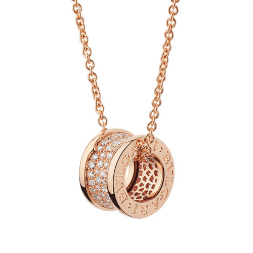 BVLGARI/宝格丽 B.ZERO1系列 18K金玫瑰金螺旋形上有密钉钻石项链 348035