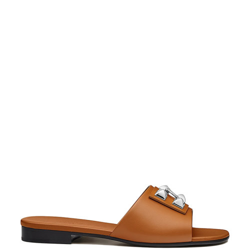 HERMES/爱马仕 22年秋冬新款 Dune系列 女士金米色小牛皮饰铆钉凉拖H212024ZB8360