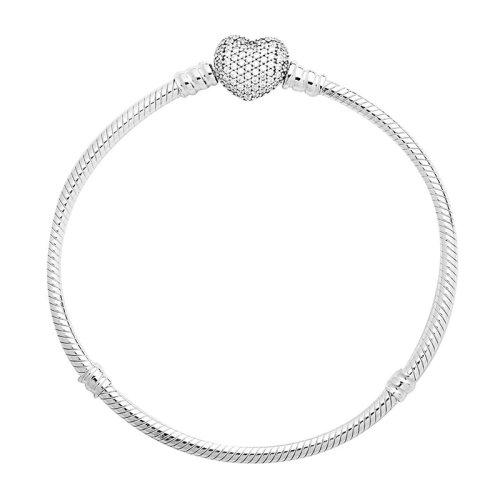 PANDORA/潘多拉 Moments女士银色925银+立方氧化锆石密镶心形扣基础手链手环手镯 590727CZ-19