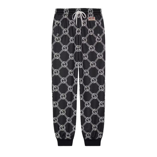 GUCCI/古驰 22年春夏新款 男女同款黑色/象牙白色棉聚酯纤维混纺面料老花印花运动长裤683269XJD1I1289