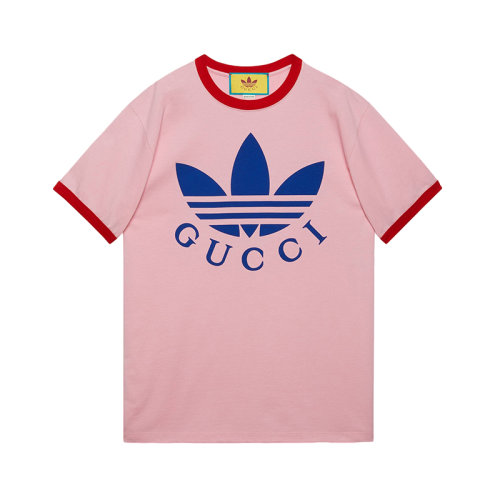 GUCCI/古驰 22年秋冬新款 adidas联名系列 女士粉色纯棉Logo印花短袖T恤702612XJEB15939