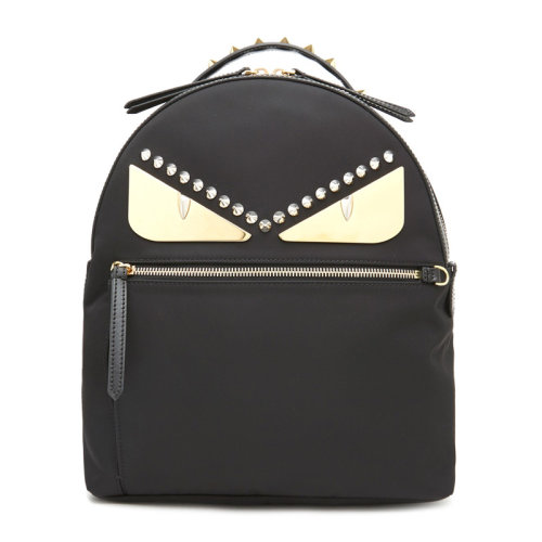 FENDI/芬迪 女士黑色尼龙配皮BagBugs小怪兽饰铆钉时尚双肩肩包