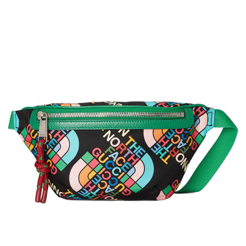 GUCCI/古驰 22新款北面联名系列 男女同款黑色饰绿色细节多色尼龙联名主题印花单肩腰包650299UNHBN1164