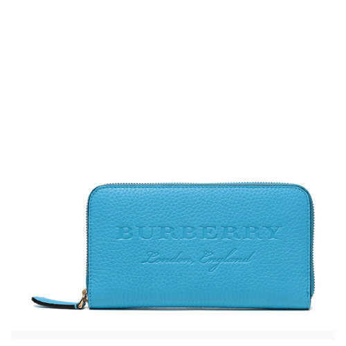 BURBERRY/博柏利 巴宝莉女包 女士蓝色荔枝纹皮革浮雕长款拉链钱包 40624281